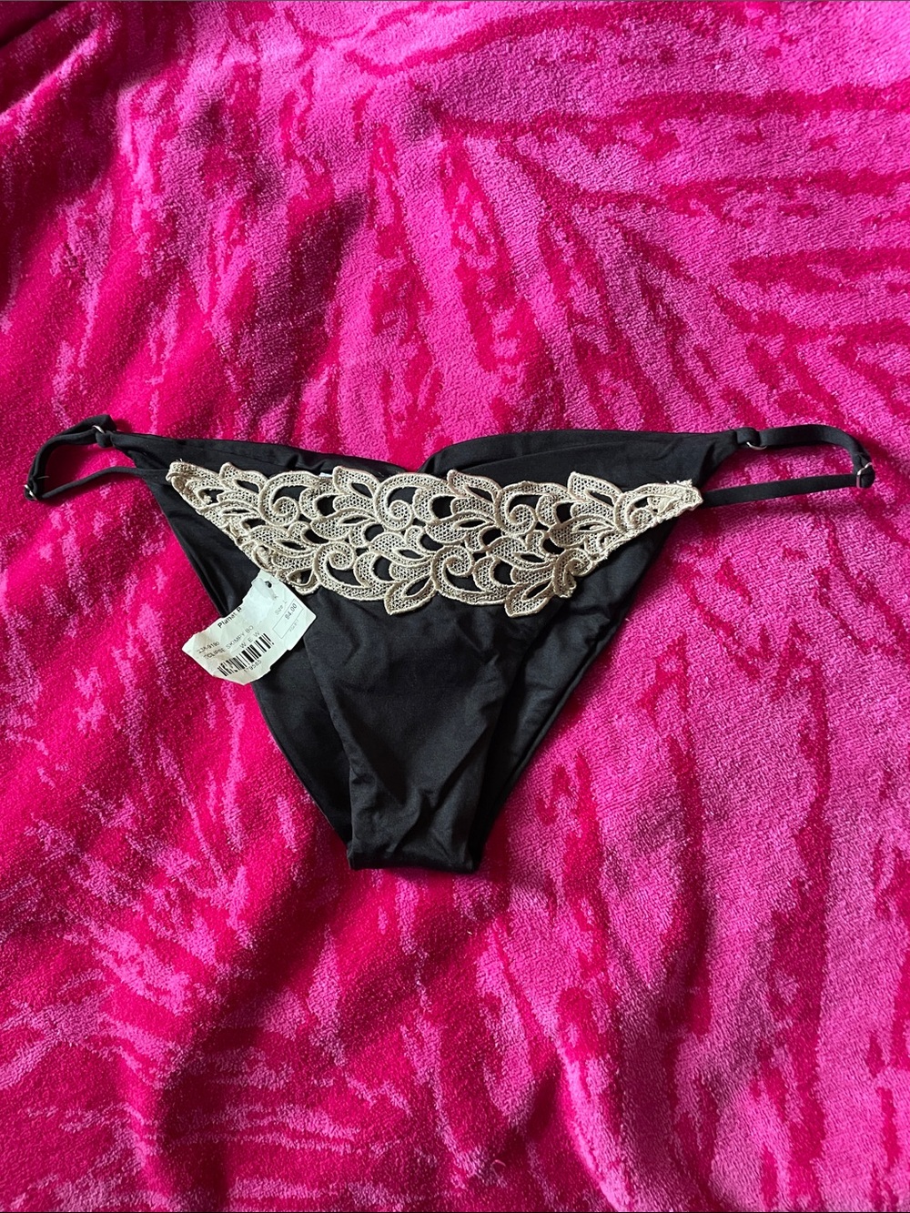 Black Bikini Bottom with Gold Lace Accent